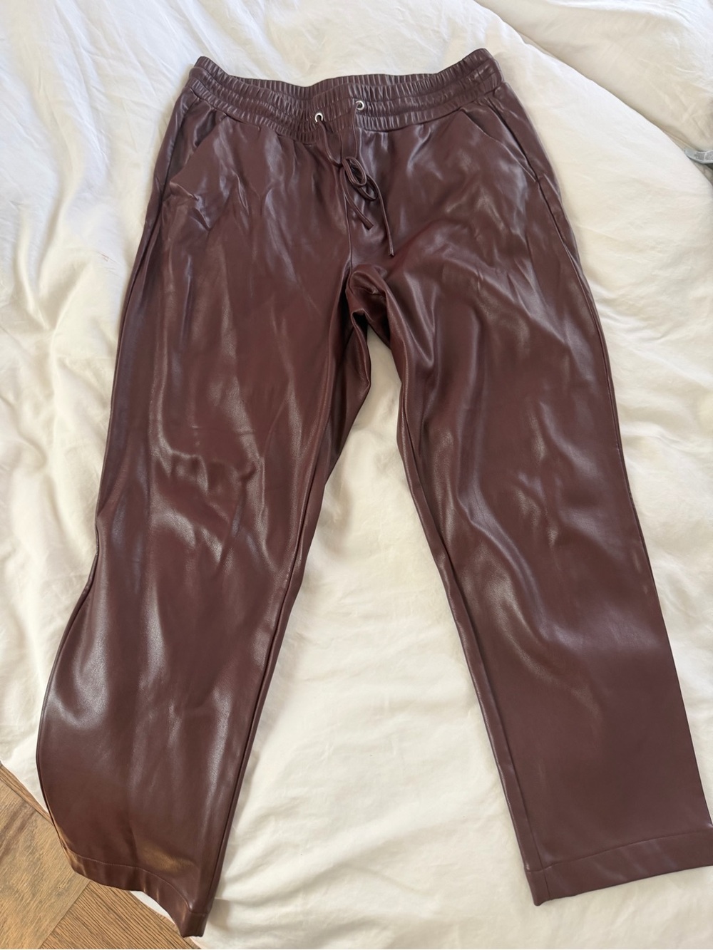 Faux Leather Jogger Pants in Dark Brown